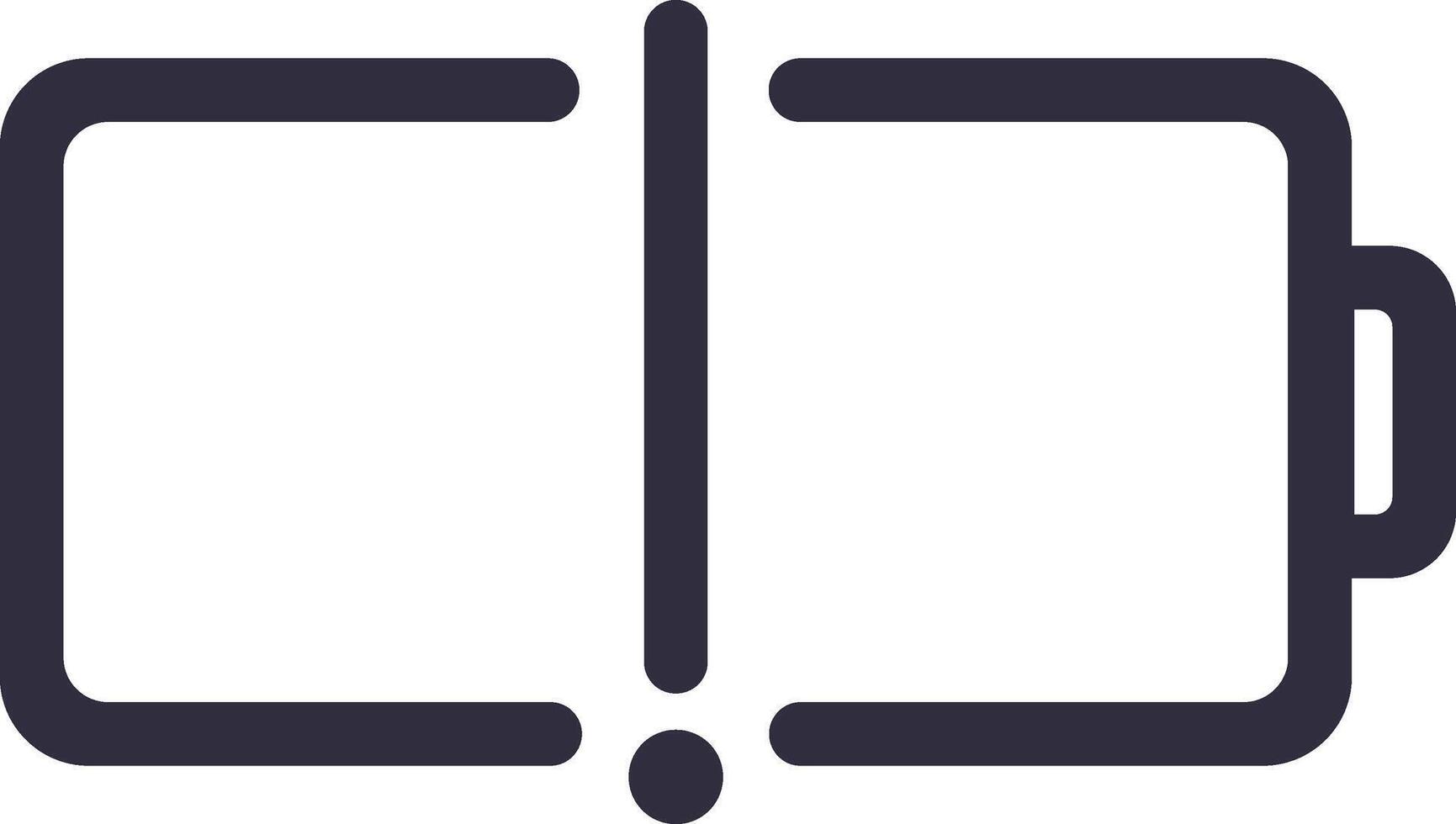 Simple icon depicting an empty battery, indicating low power levels with a prominent exclamation mark in the center, all set against a clean white background vector