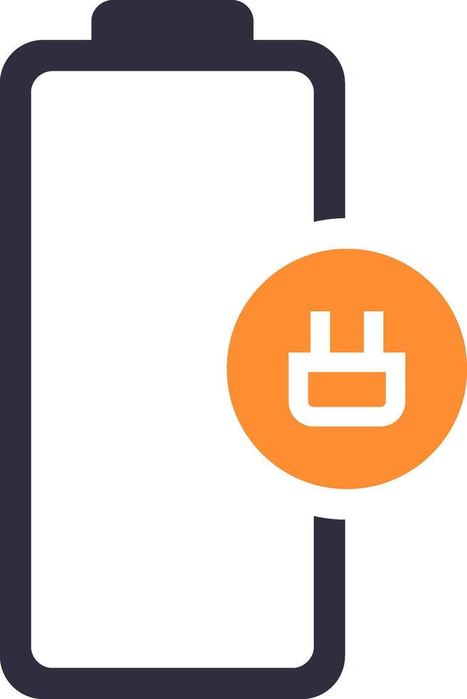 Low battery icon featuring an orange circle and a plug symbol, indicating the urgent need for charging while representing essential concepts of energy and power in modern technology vector