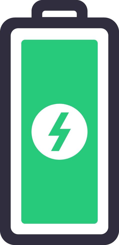 Full battery icon with lightning bolt symbol is indicating fast charging process, representing quick power replenishment for electronic devices vector