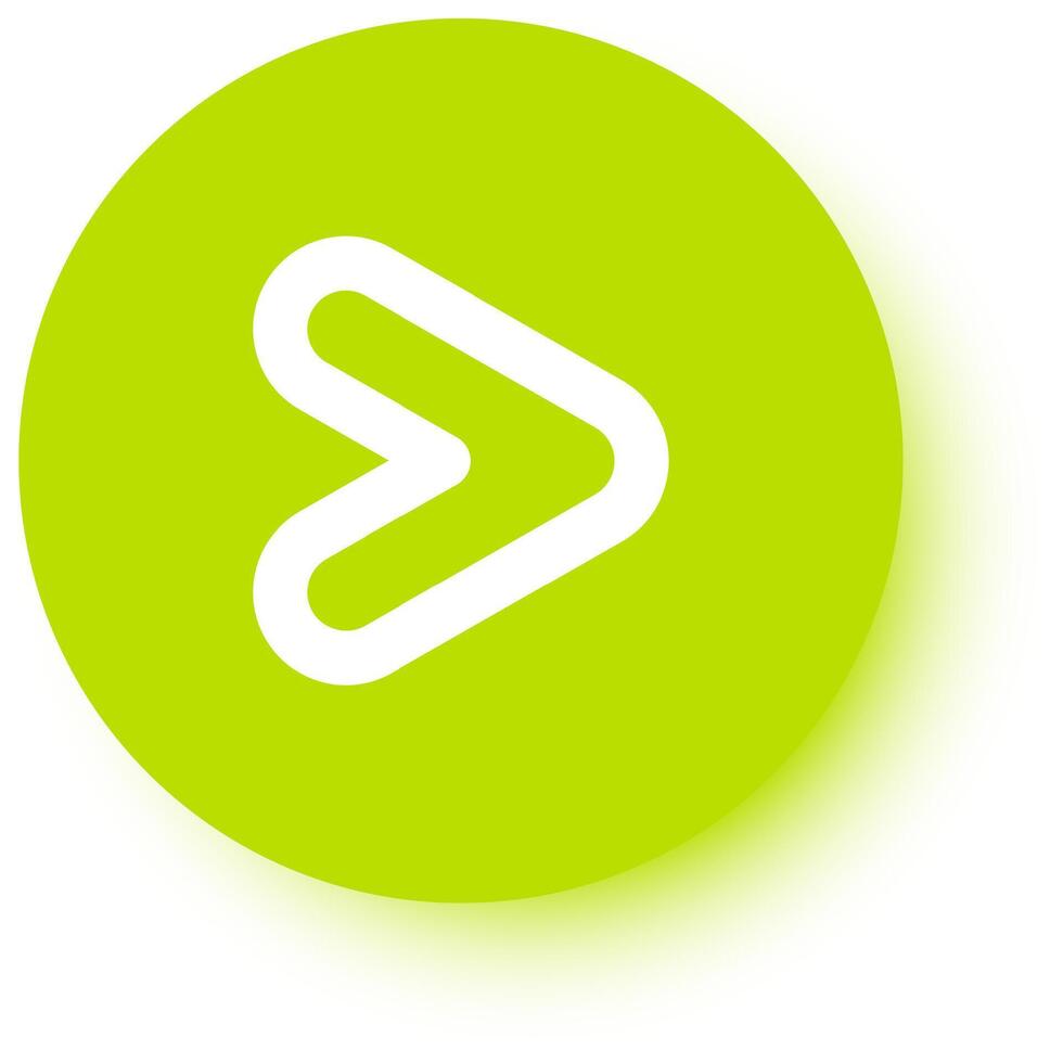 White arrow pointing right on a vibrant green round button with a drop shadow, serving as a clean and modern design element for websites and apps, enhancing user navigation vector