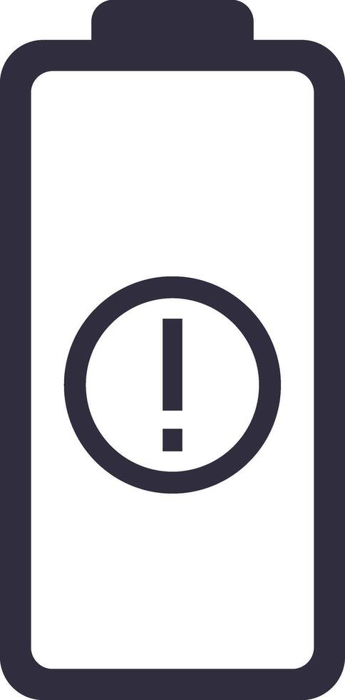 Battery icon with exclamation point representing critical power level, symbolizing the need for immediate charging or power source connection for electronic devices vector