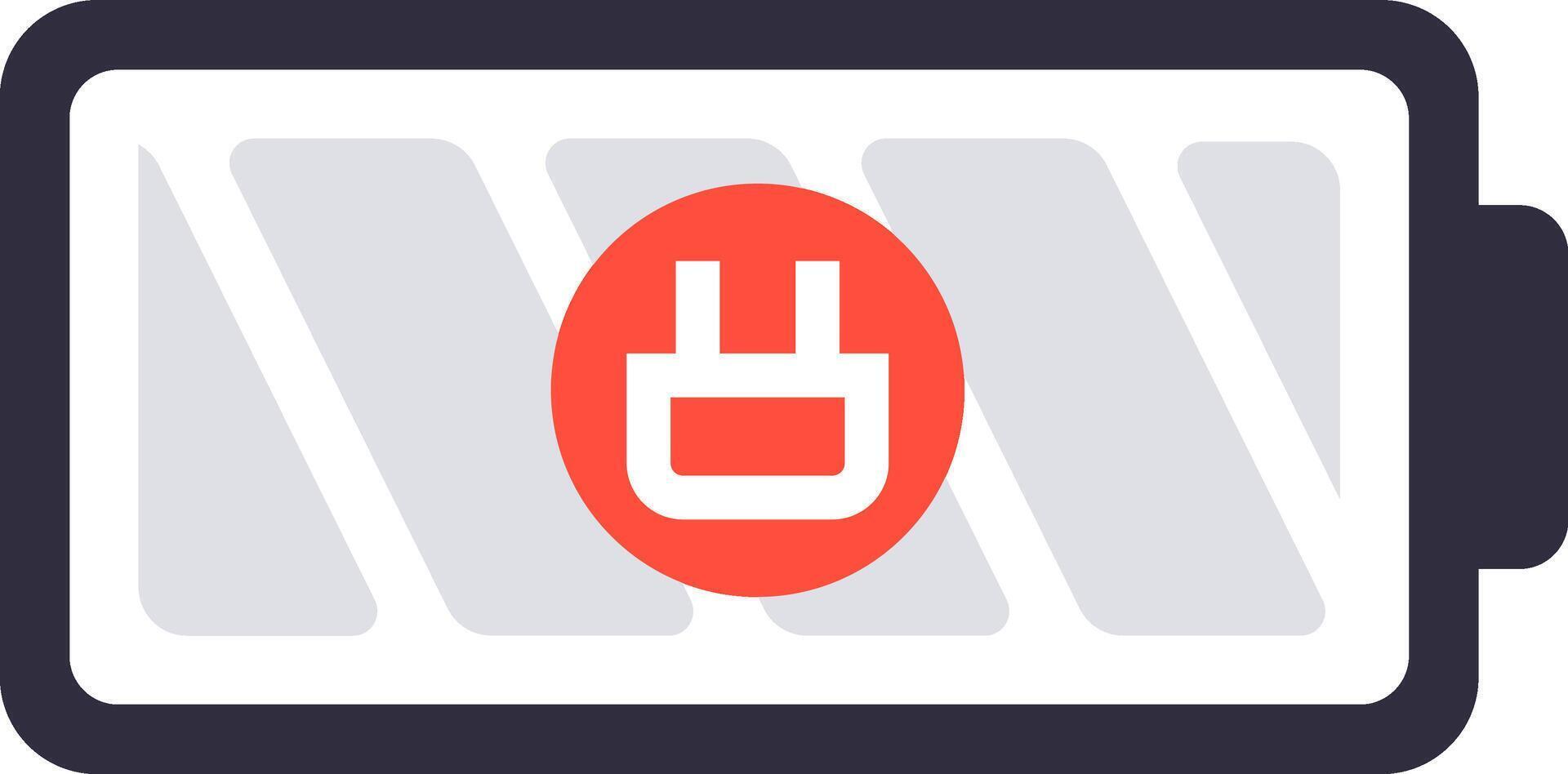 Displaying battery charging status with a plug symbol inside a red circle, indicating the device is actively receiving power and increasing its energy levels vector