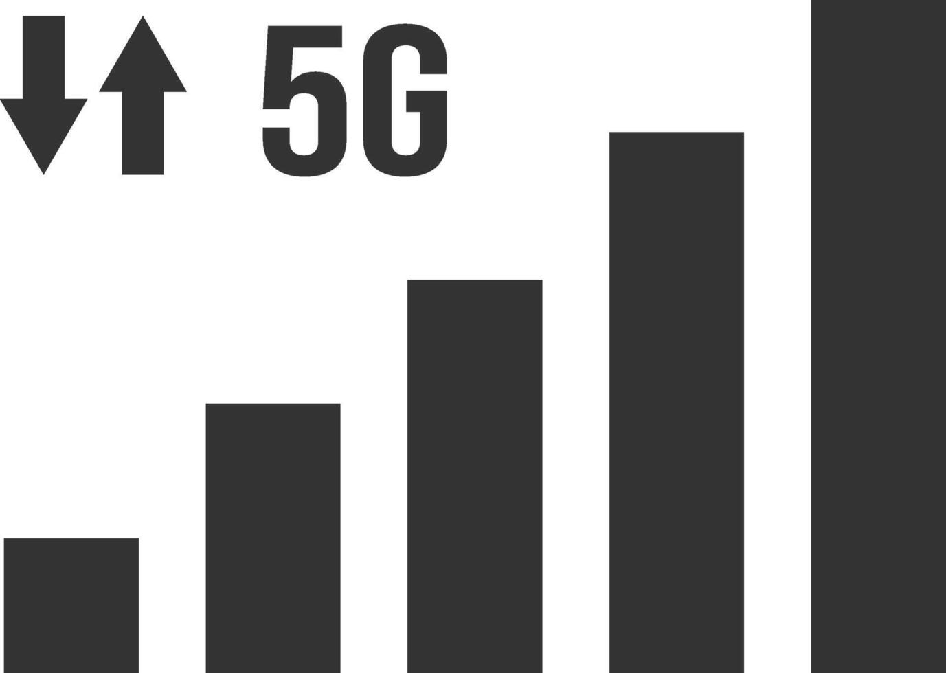 Increasing bar graph illustrating 5G network speed, featuring upload and download arrows against a clean white background, symbolizing advancements in mobile connectivity and technology vector