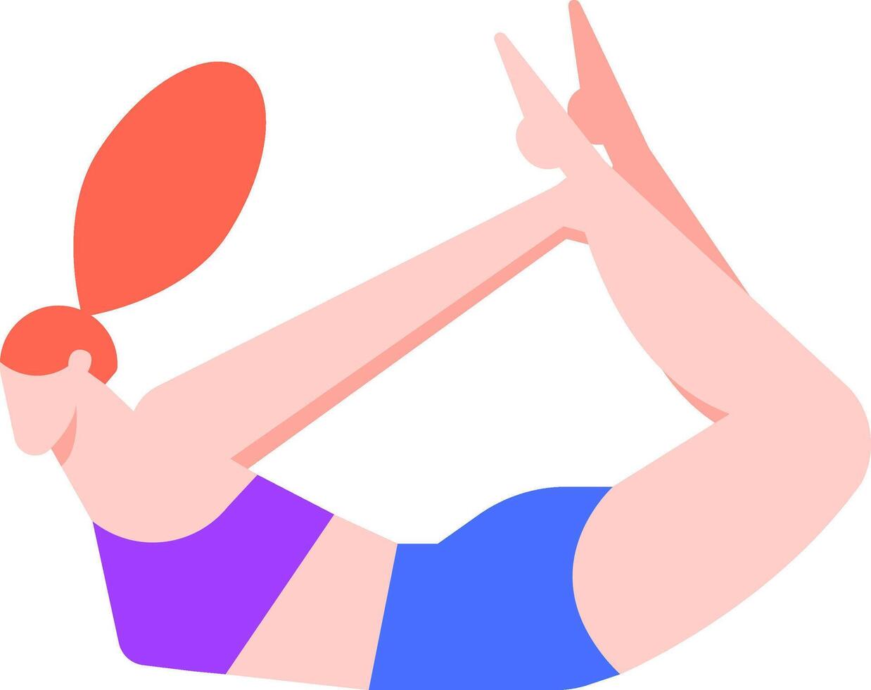 Young woman with red hair tied in ponytail practicing dhanurasana or bow pose yoga asana, stretching body and improving flexibility on white background vector