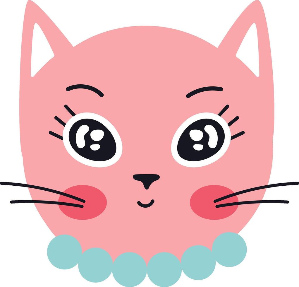 Adorable pink kitten wearing a pearl necklace winks happily, creating a charming and playful scene perfect for children's products and designs vector