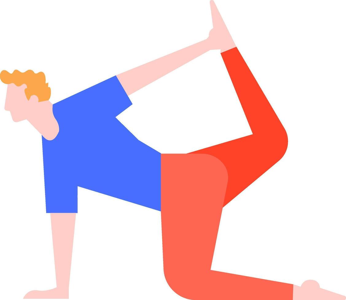 Young man practicing yoga, performing the One Legged King Pigeon Pose, a challenging backbend that opens the hips and chest, promoting flexibility and relaxation vector
