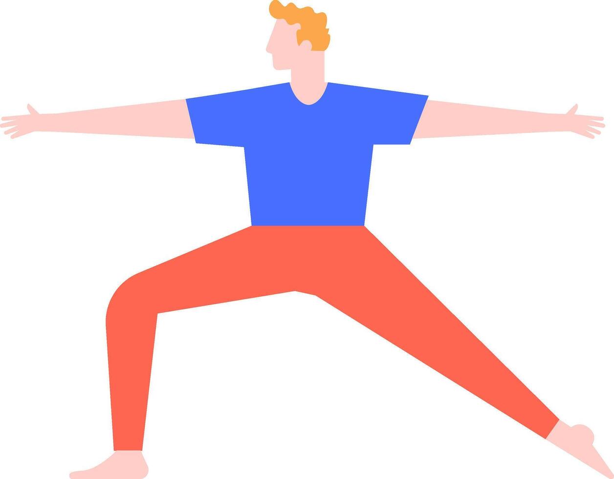 Yoga instructor demonstrating warrior II pose, enhancing flexibility, promoting body awareness, and fostering a sense of inner peace and stability vector