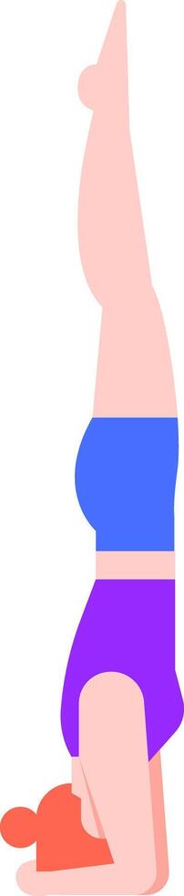 Young woman practicing yoga in supported headstand pose, demonstrating balance, strength, and focus, promoting physical and mental well being vector
