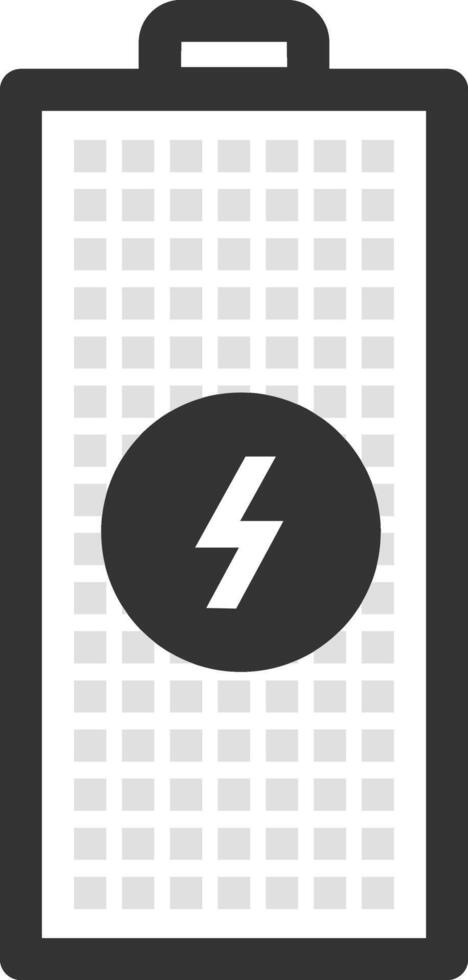 Battery icon illustrating charging status with a prominent lightning symbol, conveying themes of energy, power, and electricity in a modern, digital design vector