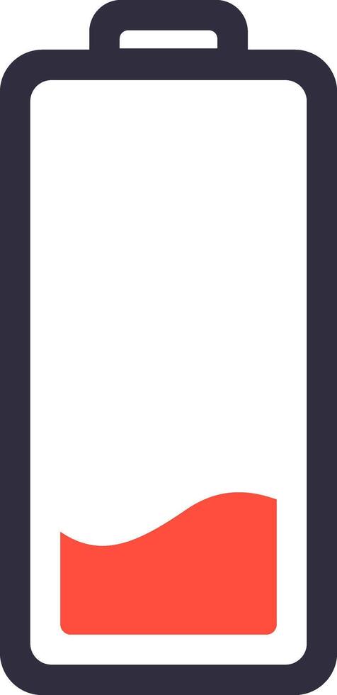 Minimalist illustration featuring a low battery icon with a striking red indicator, representing a critical power level and highlighting the urgent need for charging vector
