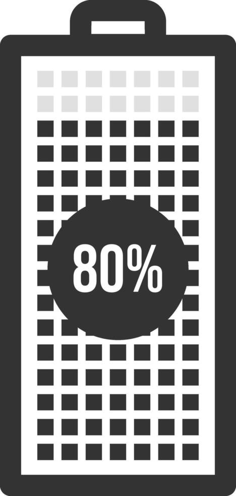 Battery icon displaying an eighty percent charge, representing a satisfactory level of remaining power for various electronic devices and equipment in use vector