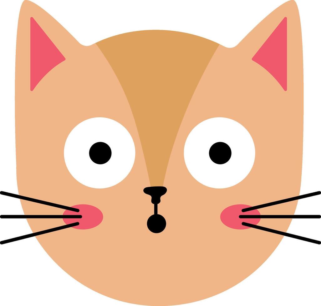 Cartoon illustration of a surprised cat face with wide open eyes, pink cheeks and nose, and long whiskers, conveying a sense of astonishment and wonder vector