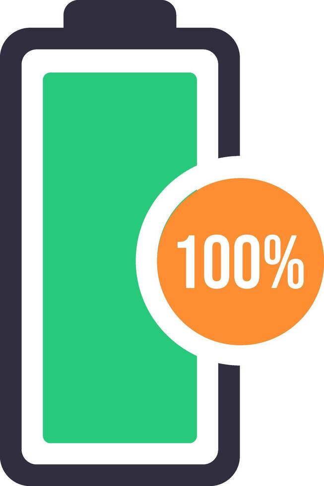 Full battery icon representing a 100 percent power level, showcasing complete energy availability for various electronic devices like smartphones, tablets, and laptops vector