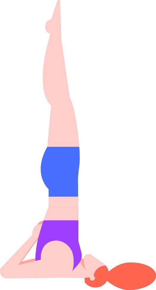Young woman performing salamba sarvangasana, a supported shoulderstand yoga pose, promoting balance, strength, and flexibility on a minimalist white background vector