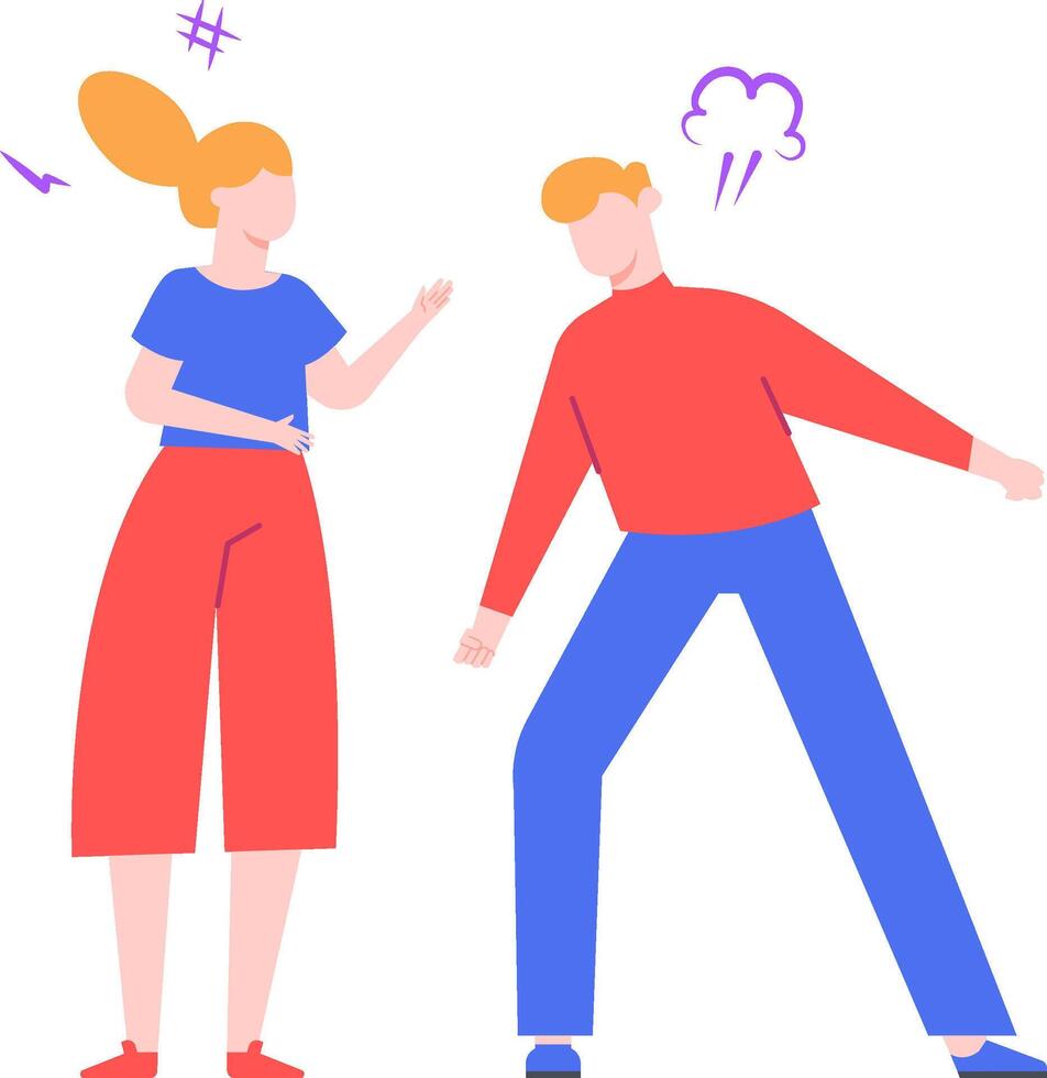 Angry man and woman arguing and gesturing with their hands during quarrel, disagreement or misunderstanding in relationship, conflict and fight between people, stress and frustration concept vector