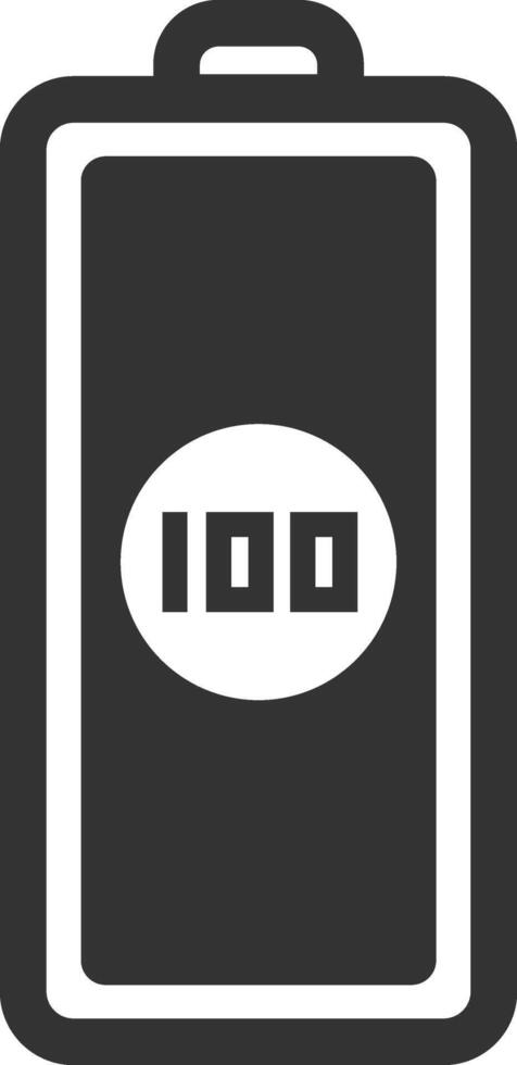 Battery icon displaying a full charge at one hundred percent, symbolizing maximum power and energy storage capabilities for electronic devices and modern technology vector