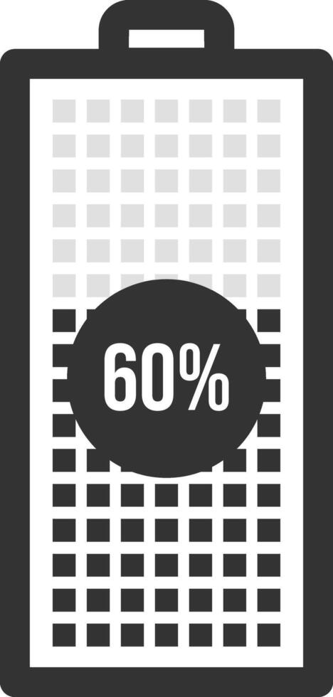 Battery icon is depicting a sixty percent charge level, with a visual representation of the remaining power through a grid within the battery symbol vector