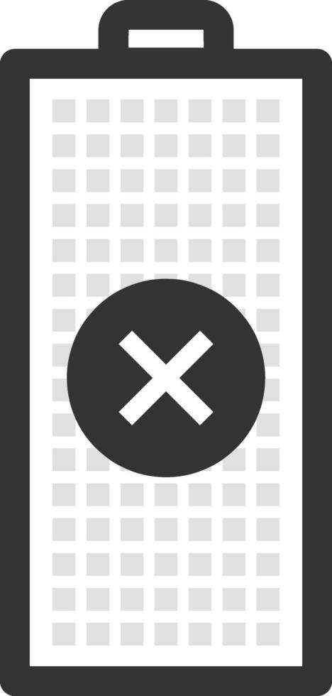 Empty battery icon with a cross sign, symbolizing low power or no charge, against a checkered background, emphasizing the need for charging or replacement vector
