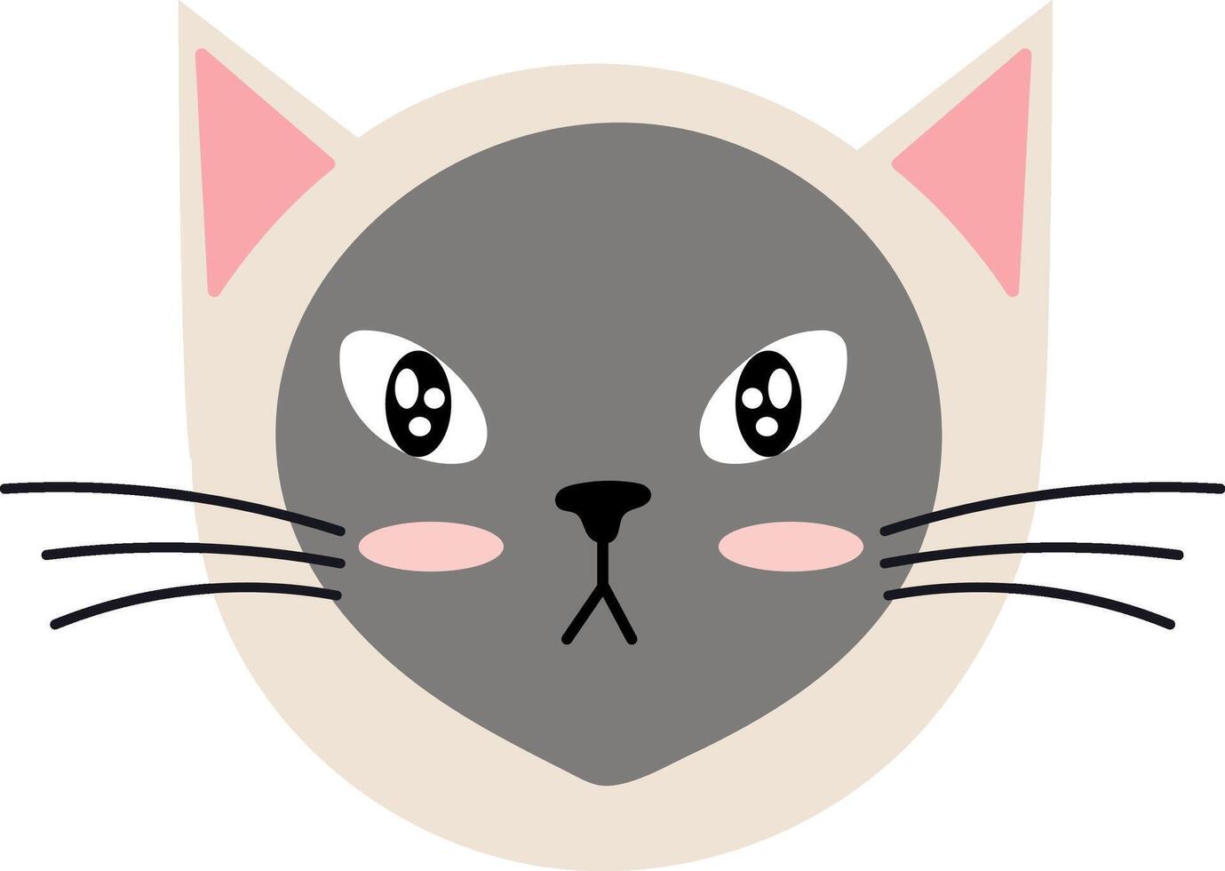 Adorable siamese cat face with big eyes, pink ears and nose, looking forward on a white background, perfect for children book illustrations or any other project vector