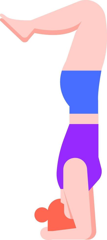 Young woman performing a headstand yoga pose variation, salamba shirshasana, balancing her body upside down, promoting strength, flexibility, and mindfulness vector