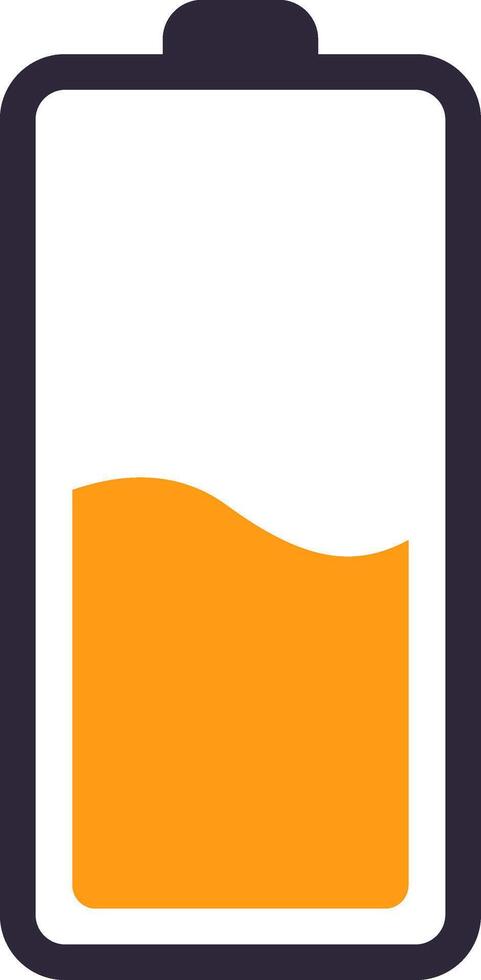 Simple illustration of a battery icon with an orange fill representing a moderate charge level, suitable for various digital interfaces and applications vector