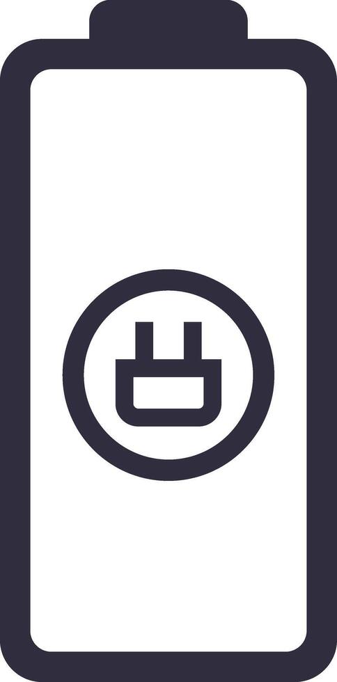 Minimalist illustration of a battery icon with a plug symbol, representing the charging status of a device, suitable for various applications related to power and energy vector