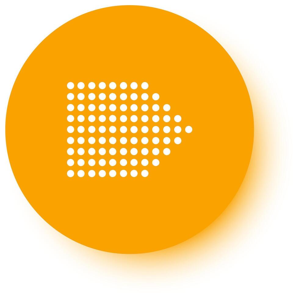 White dotted arrow pointing to the right is placed on an orange circle over a white background, creating a simple yet effective visual representation of direction and movement vector