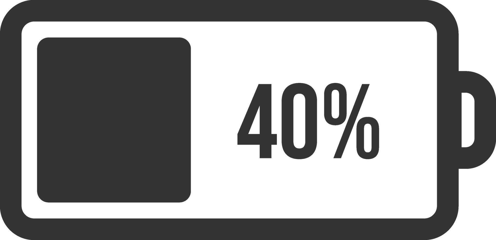 40 percent battery charge indicator showing the remaining power level on a white background, suitable for illustrating energy, power, charging, or battery life concepts vector