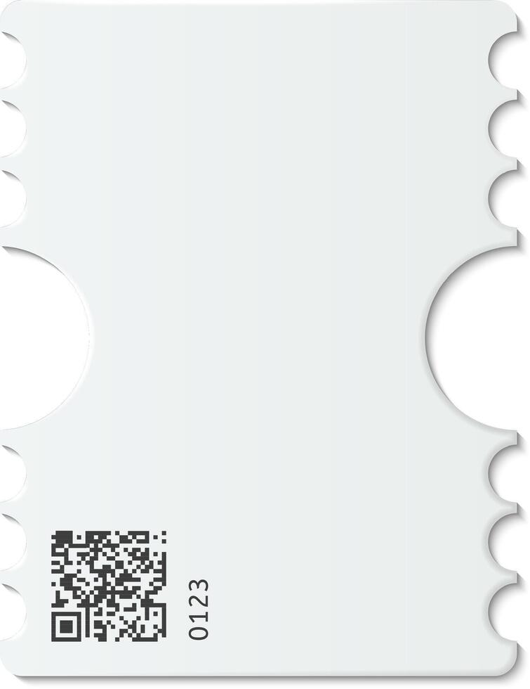 Blank white ticket featuring a QR code and number, providing ample copy space for customization with event details, ideal for various occasions and promotions vector