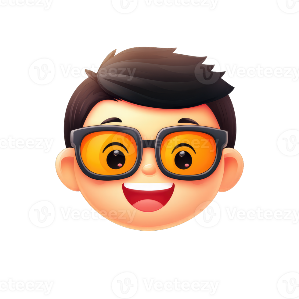 A cartoon boy wearing glasses and smiling png