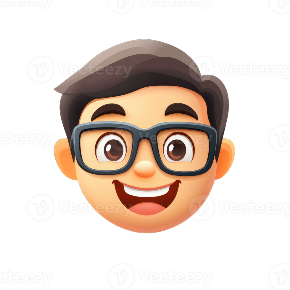 A cartoon man with glasses and a smile png