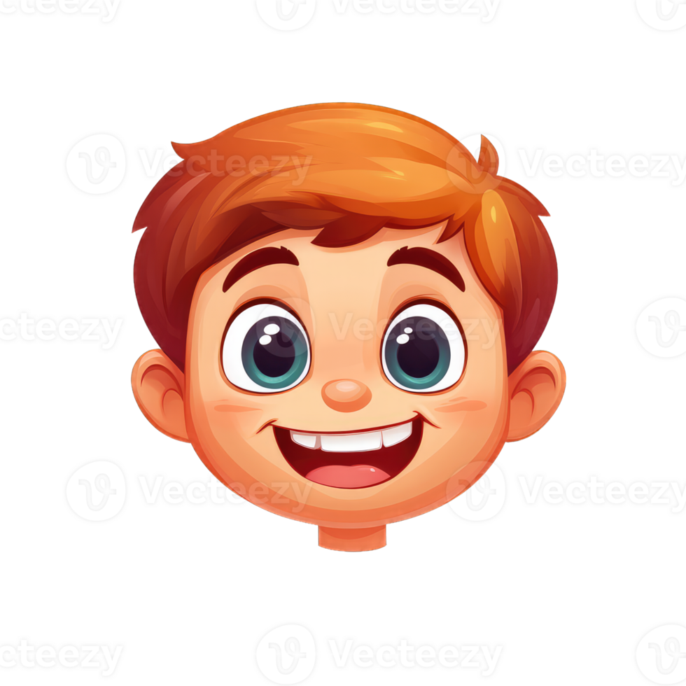 A cartoon boy with big eyes and a smile png