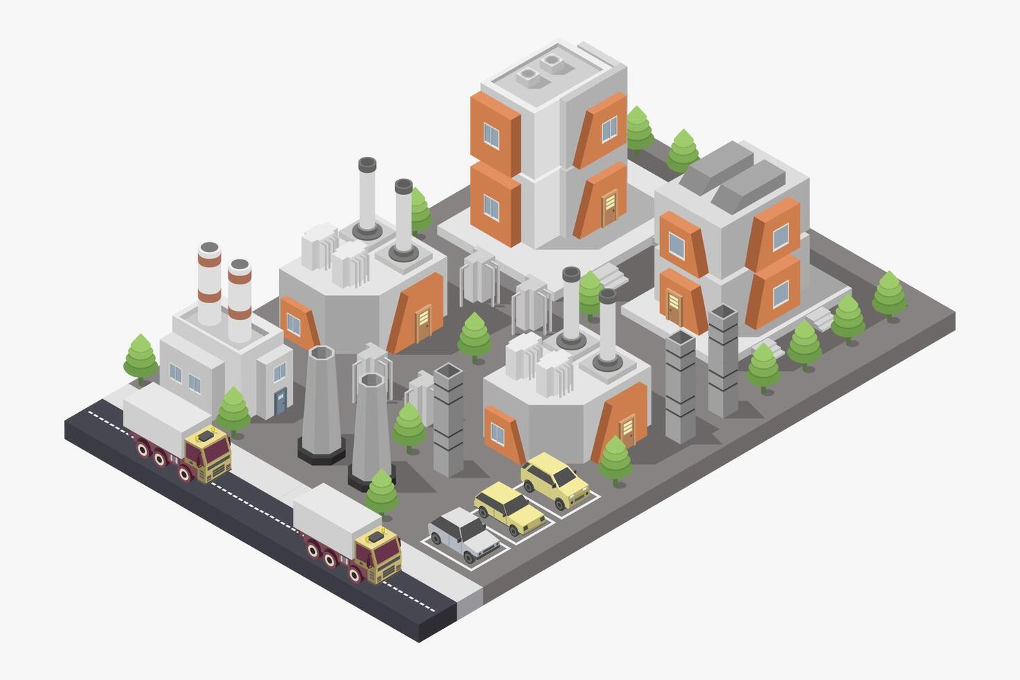 Industrial buildings and office isometric on white background vector