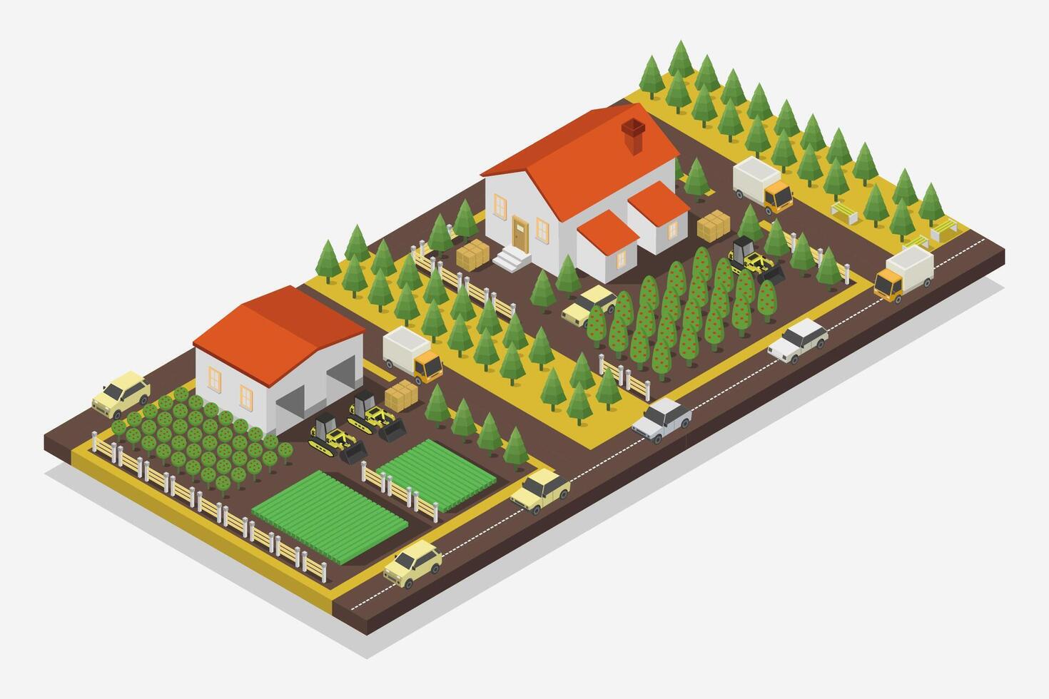 Isometric farm house on white background vector