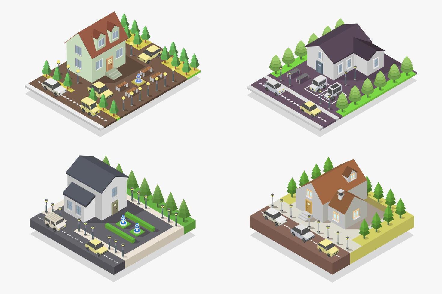 Isometric houses on white background vector