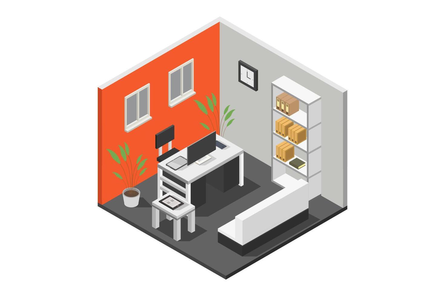 Home office room isometric on white background vector