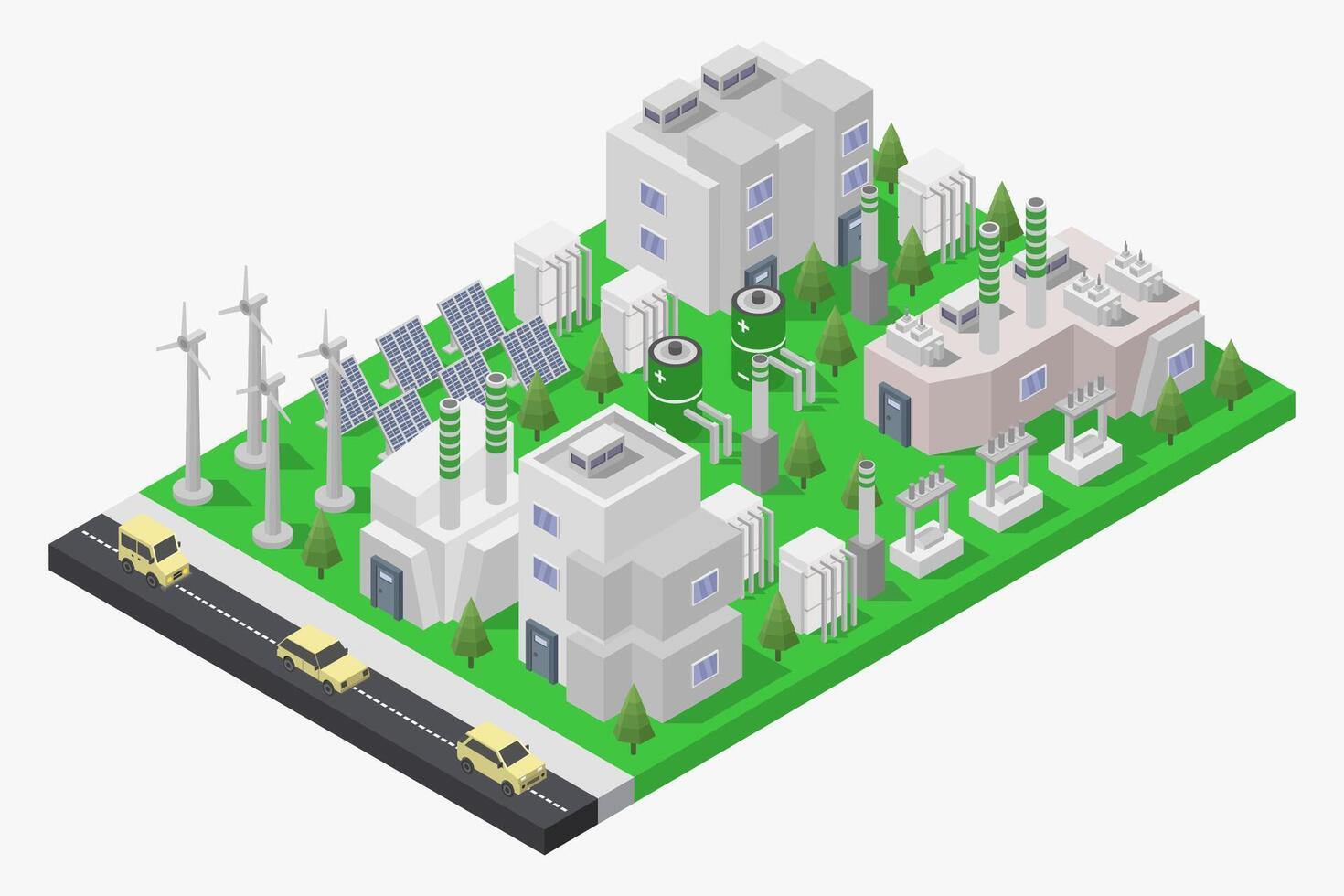 Sustainable energy industry isometric on white background vector