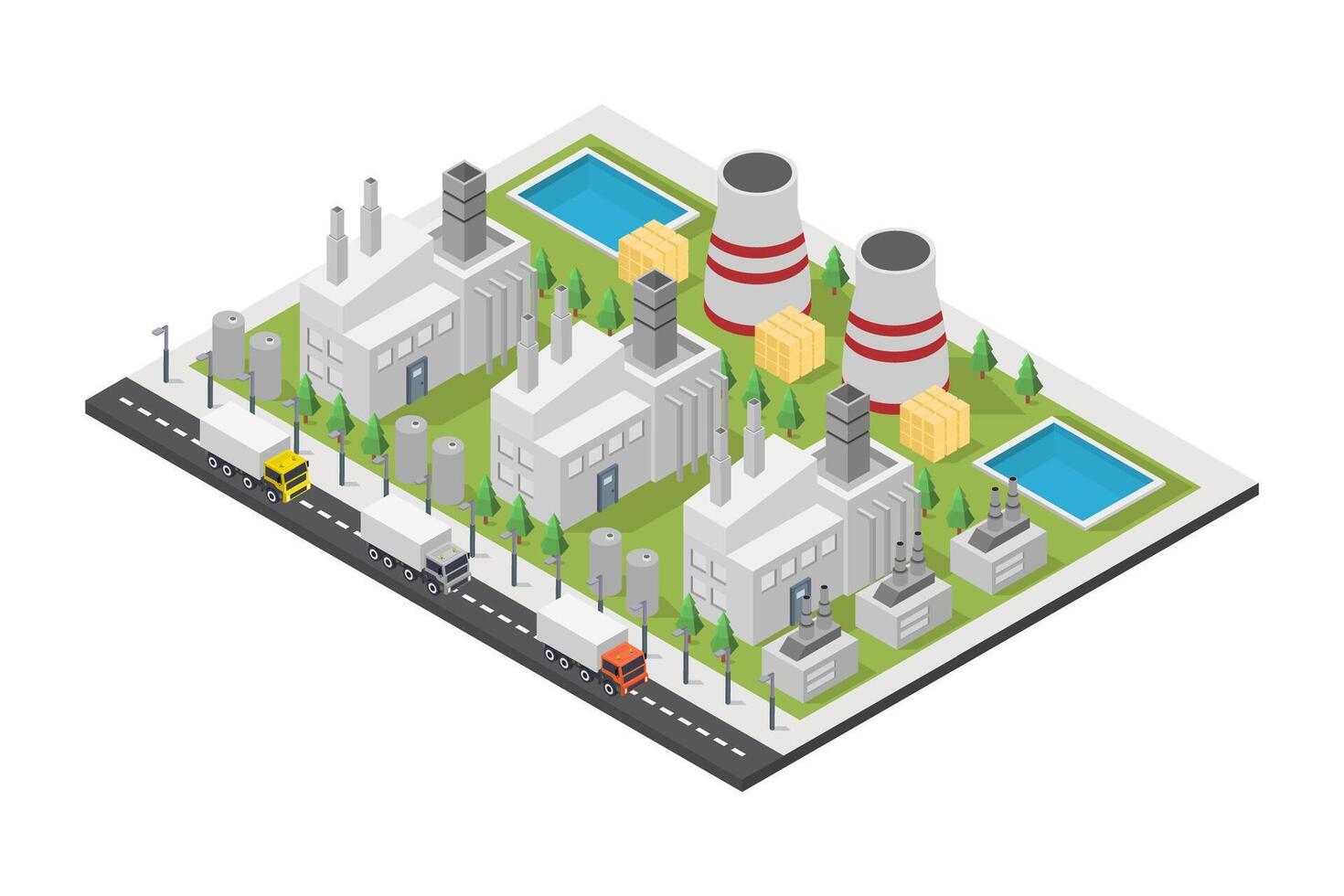 Nuclear power plant isometric vector