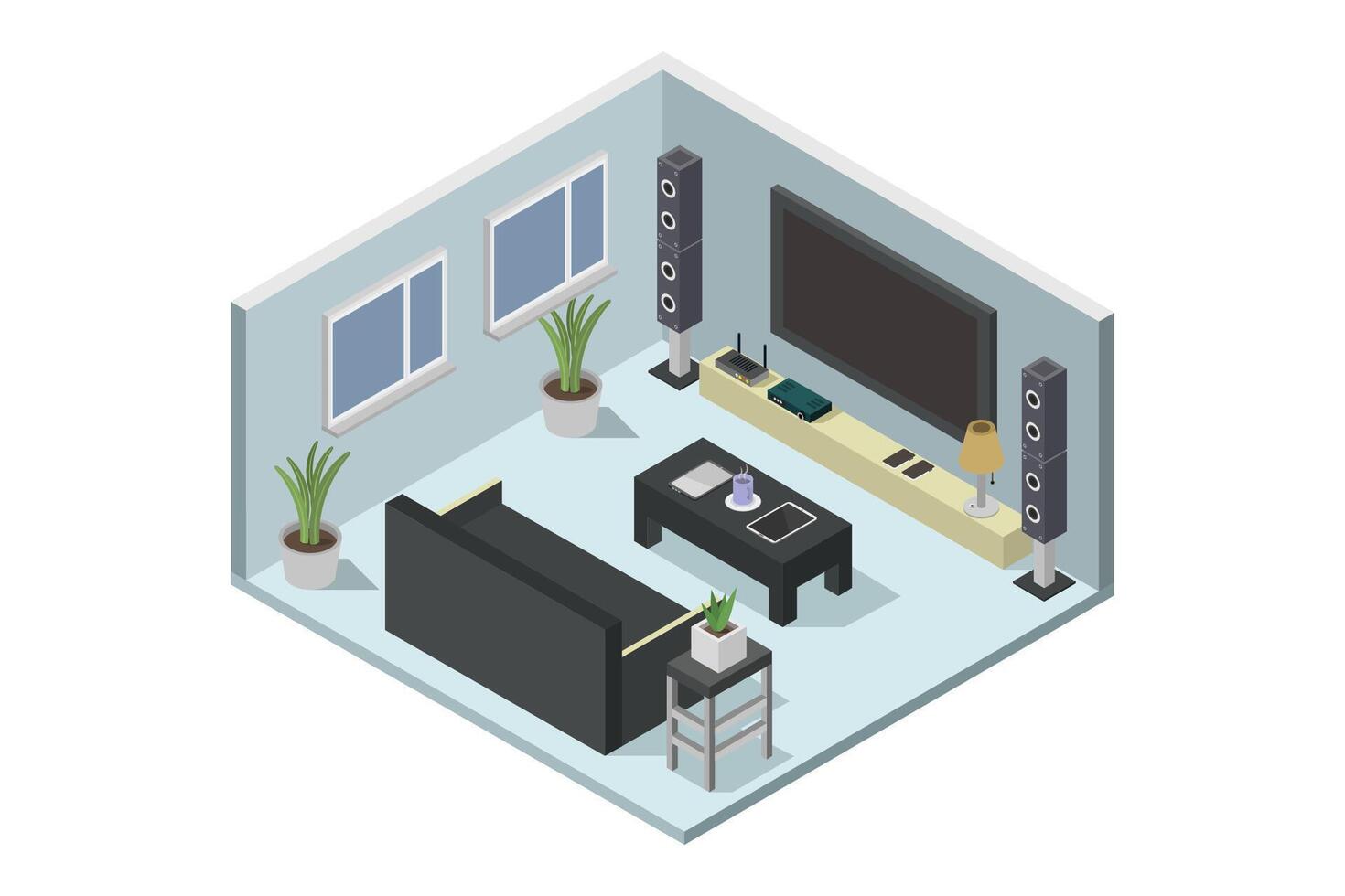 Isometric living room on white background vector