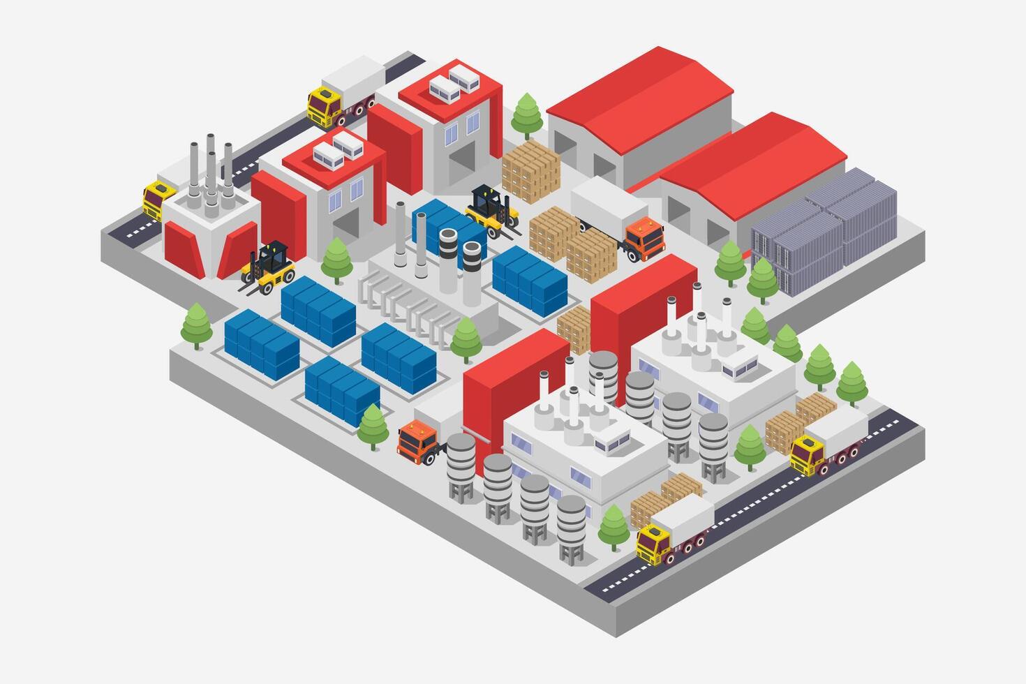 Industrial factory and warehouse logistics isometric on white background vector