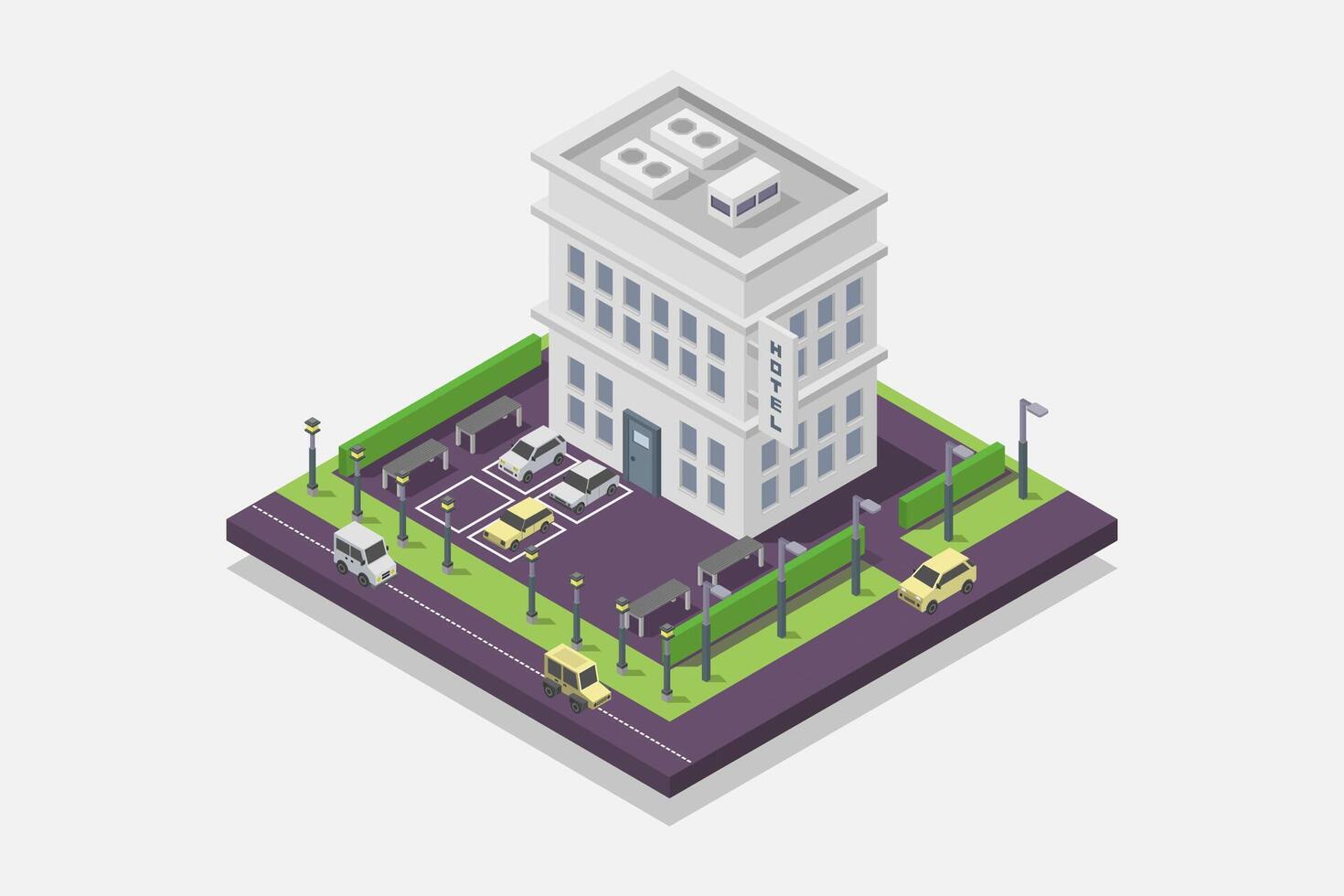 Isometric hotel on white background vector