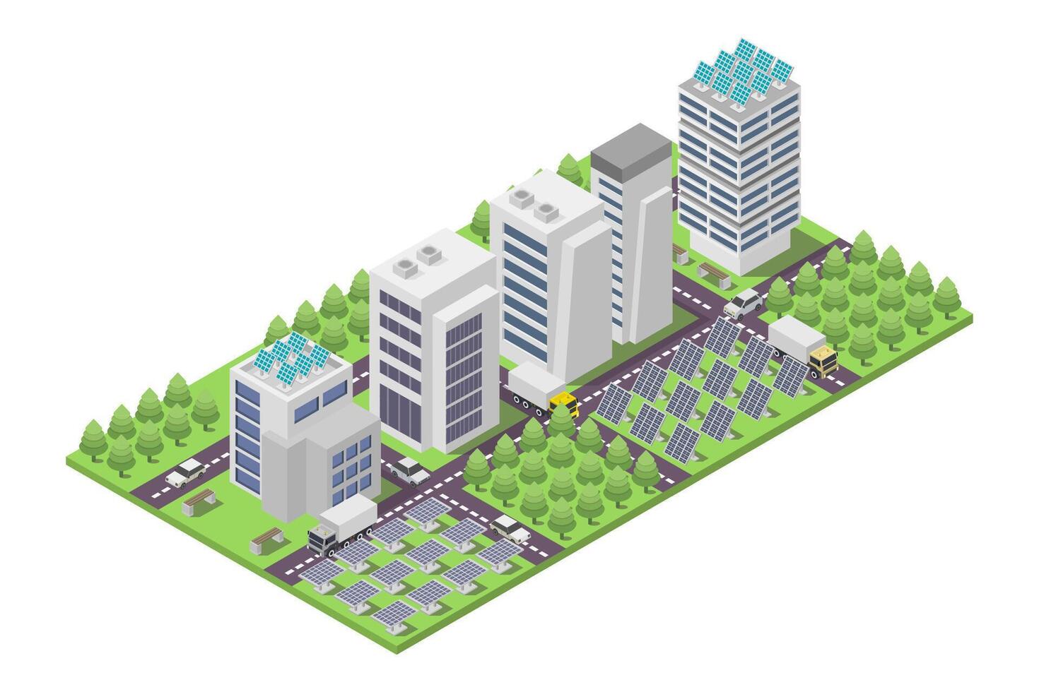 Green sustainable city isometric on white background vector