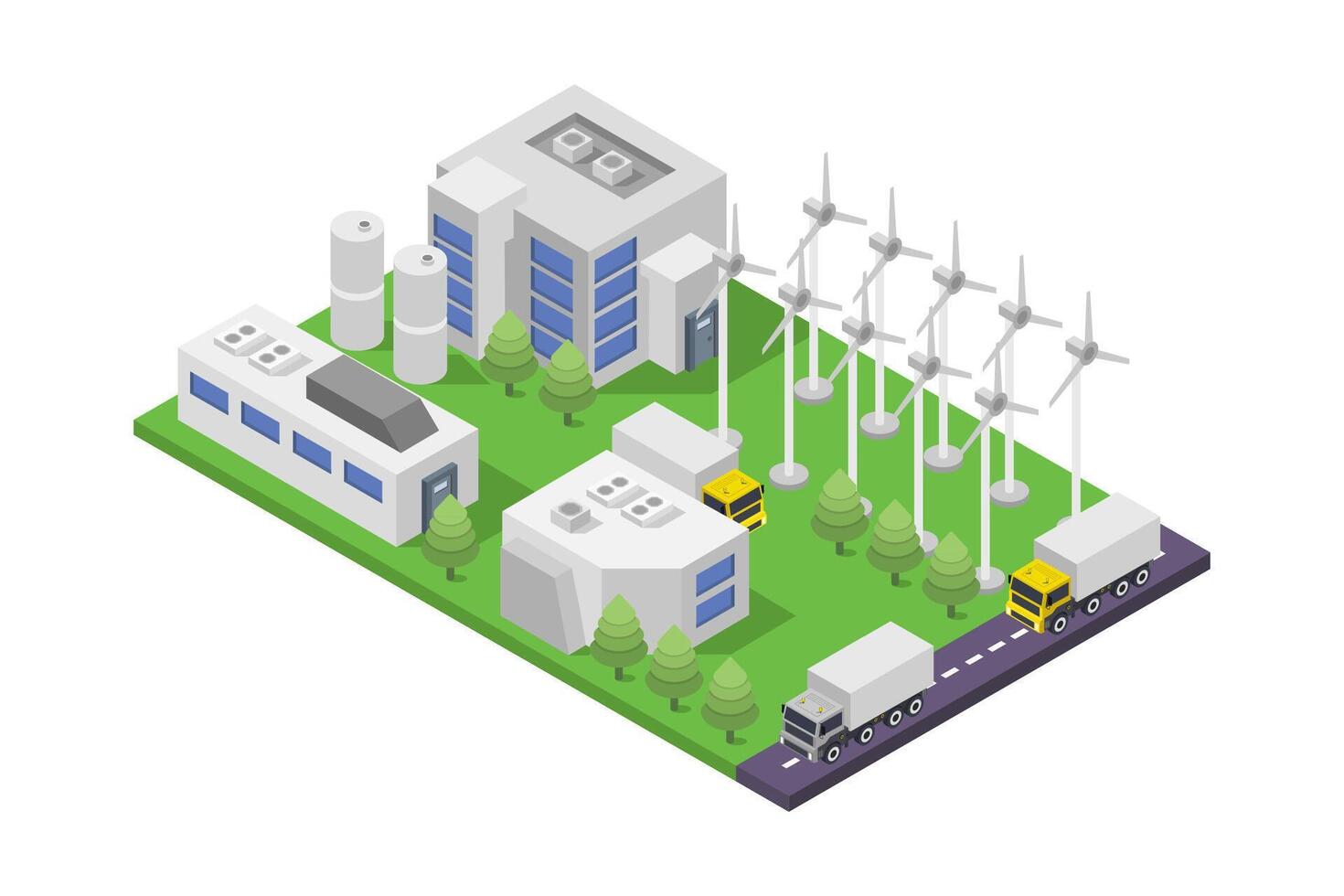 Isometric wind power plant on white background vector