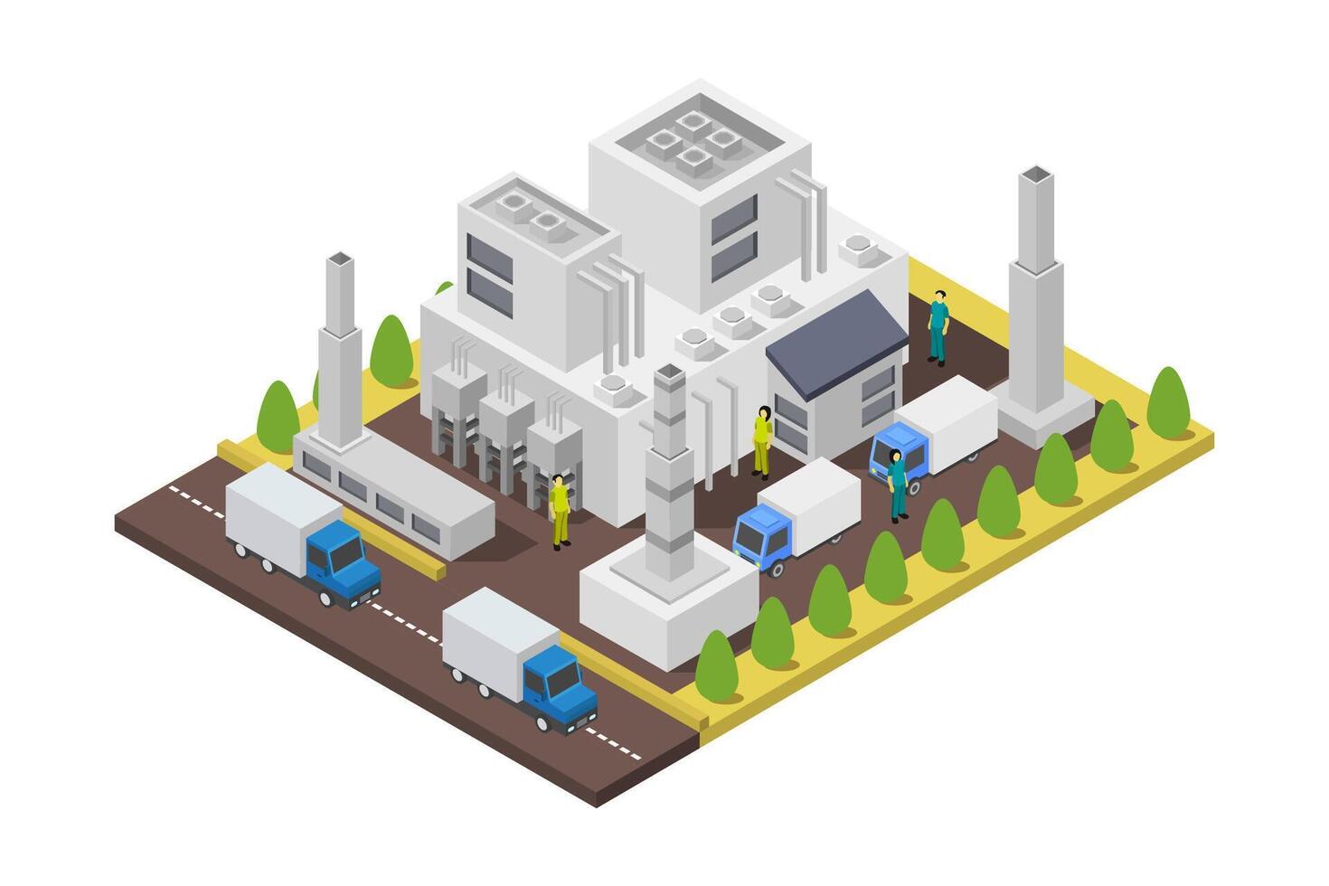 Industry with chimney tower isometric on white background vector
