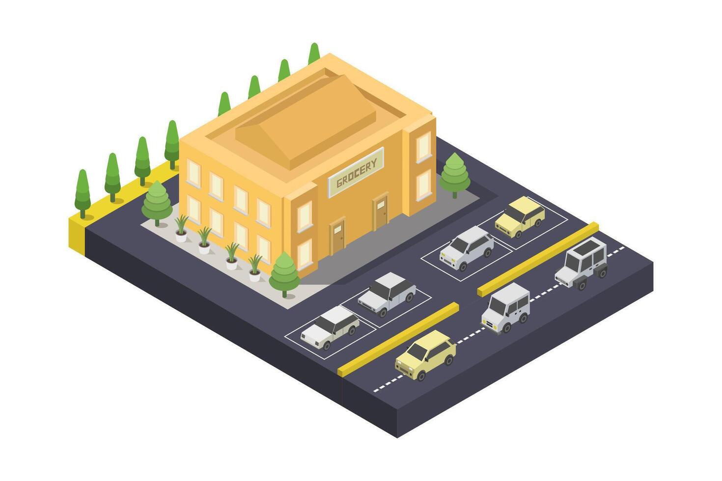 Grocery market building isometric on white background vector