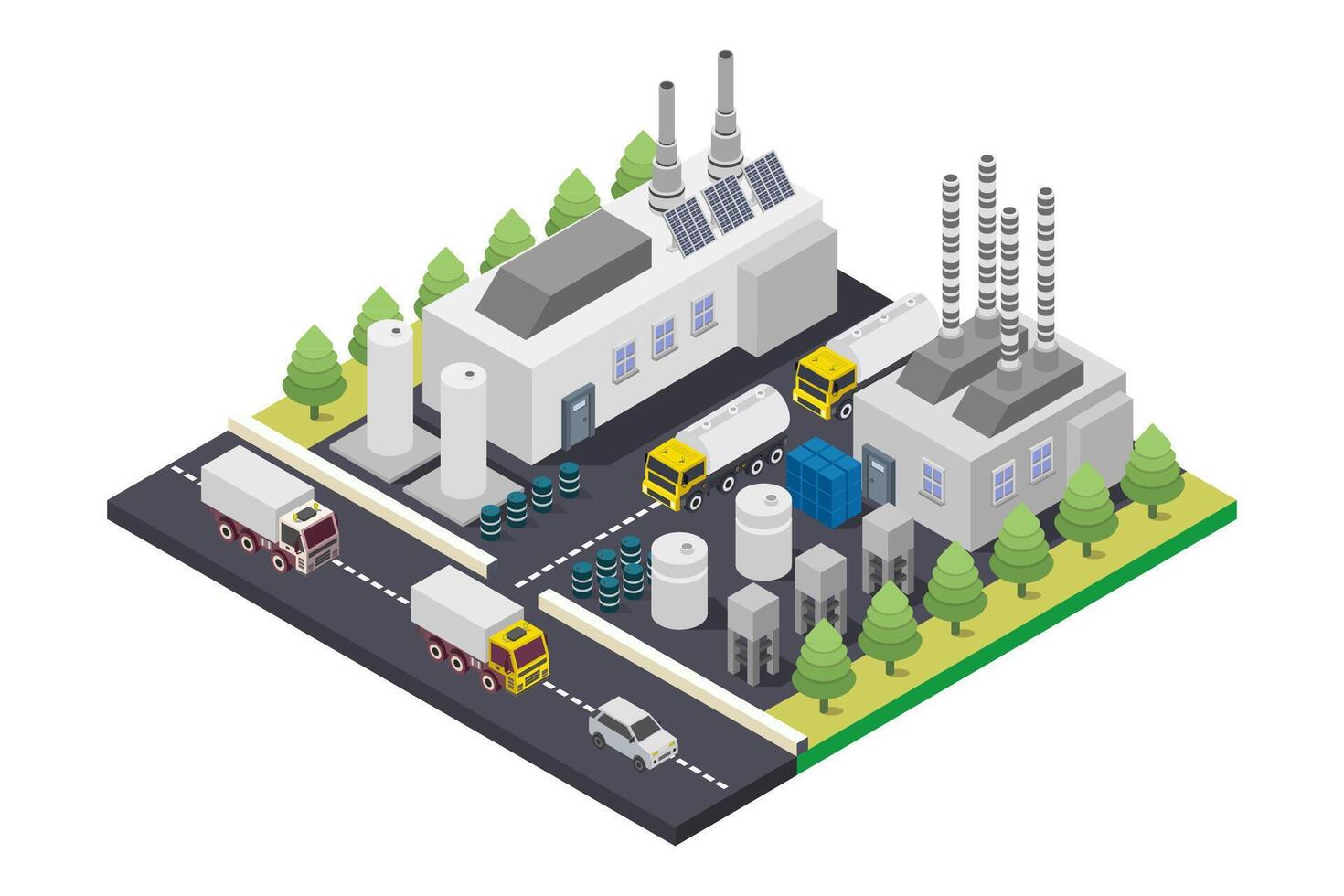 Modern green recycle factory isometric on white background vector