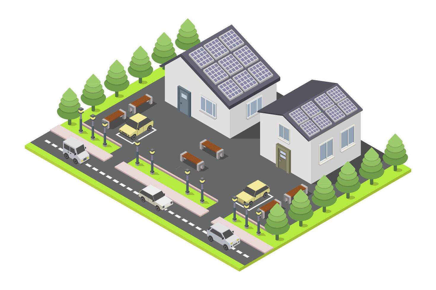 House use solar cell isometric on white background vector