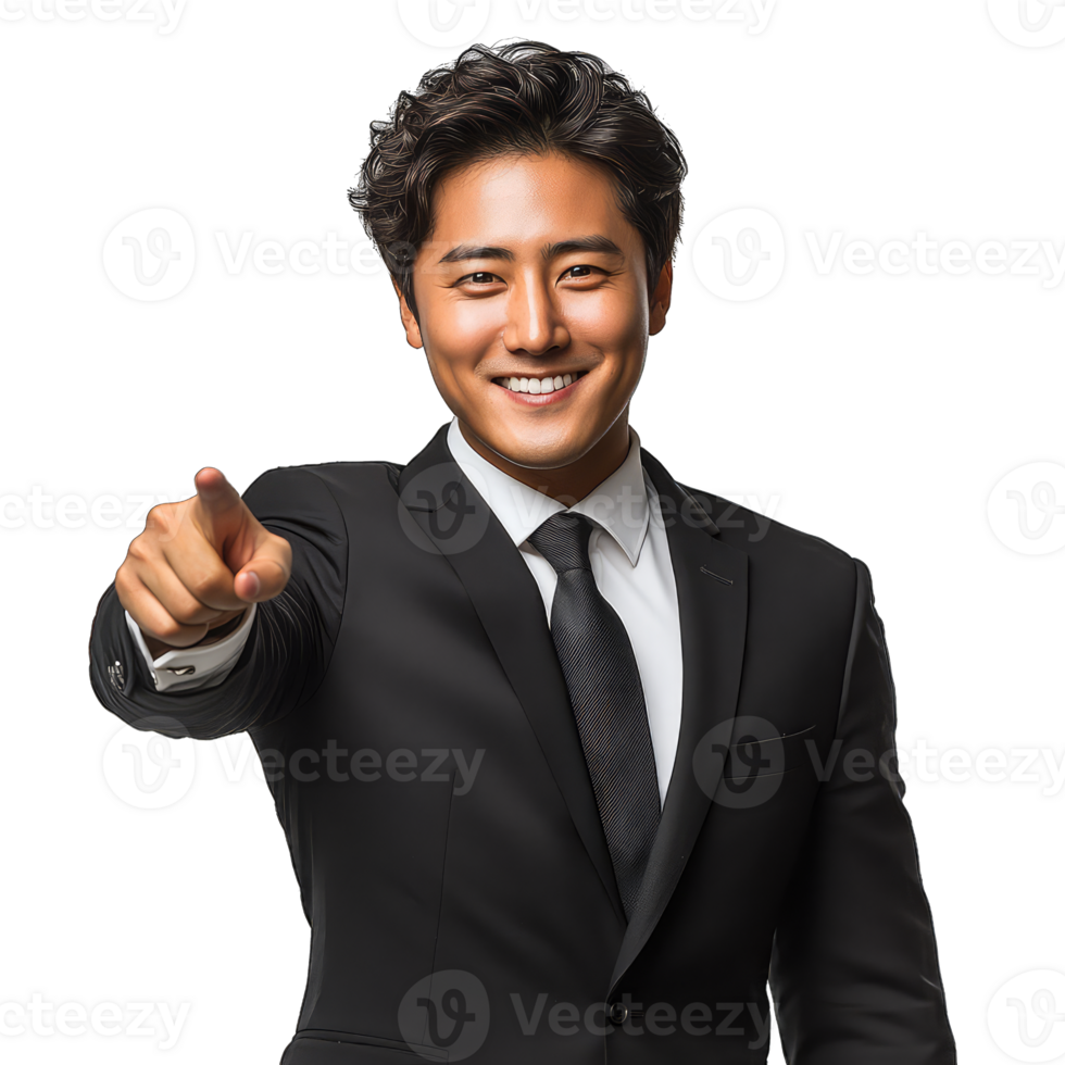 A man in a suit and tie pointing at something png