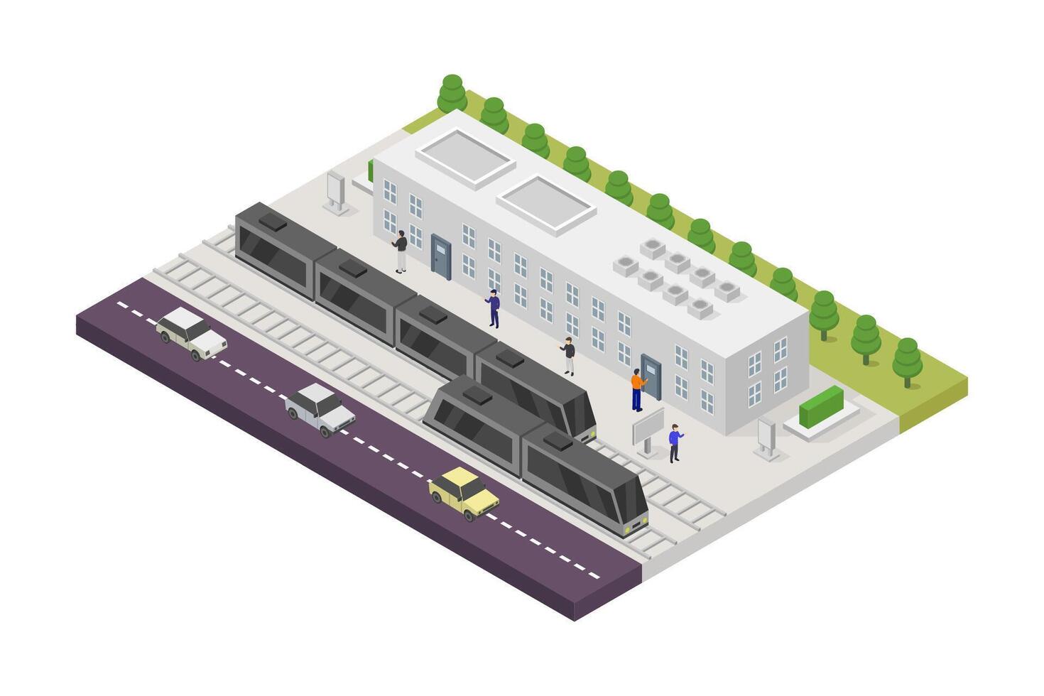 Train station isometric illustrated on white background vector