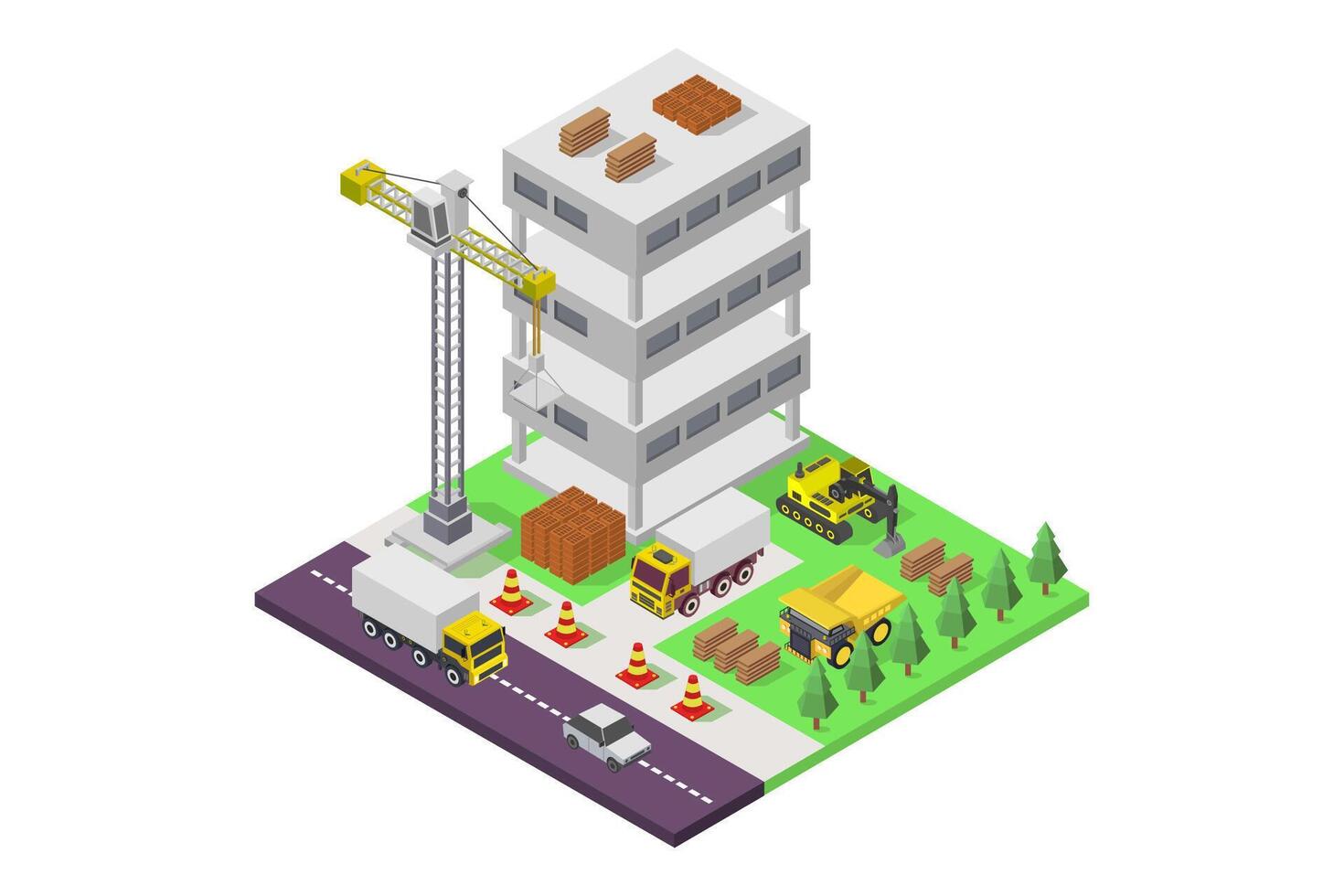 Isometric building under construction illustrated on white background vector